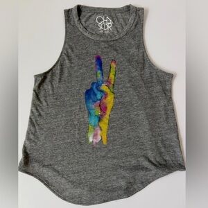 Chaser Gray Tank Top with Multicolor Peace Hand